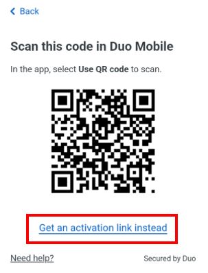 A QR code display - Black & white pattern in a square and prompt to select activation option